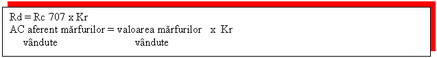 Text Box: Rd = Rc 707 x Kr
AC aferent marfurilor = valoarea marfurilor x Kr
 vandute vandute

