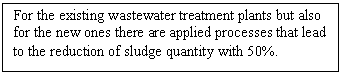 Text Box: For the existing wastewater treatment plants but also for the new ones there are applied processes that lead to the reduction of sludge quantity with 50%.