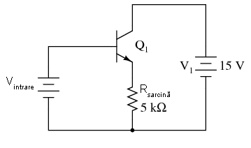 configuratia amplificatorului cu tranzistor in conexiune colector comun; circuit practic