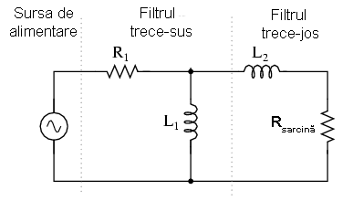 circuitul electric al filtrului trece-banda inductiv