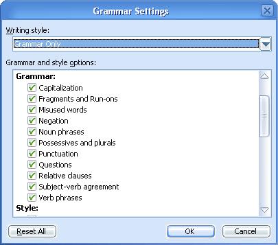 grammar settings