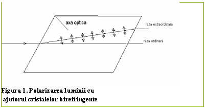Text Box: 
Figura 3. Polarizarea luminii cu 
 ajutorul cristalelor birefringente
