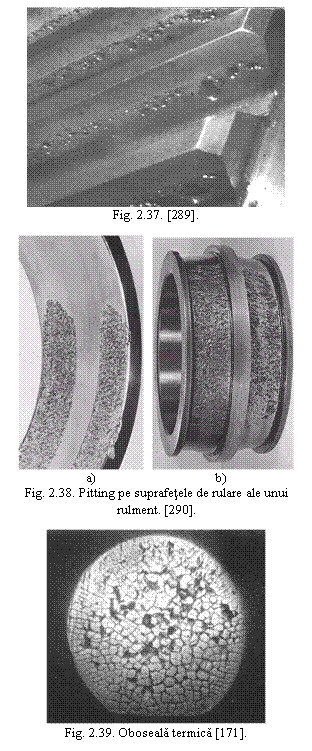 Text Box: 
Fig. 2.37. [289].

 
a) b)
Fig. 2.38. Pitting pe suprafetele de rulare ale unui rulment. [290].

 
Fig. 2.39. Oboseala termica [171].
