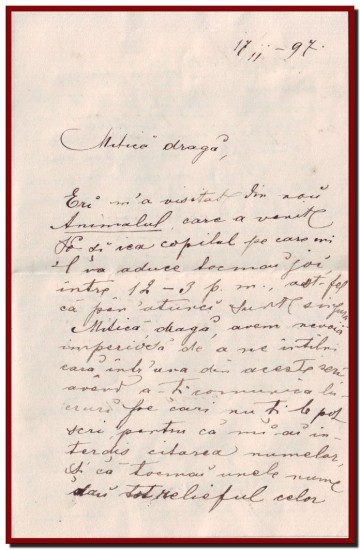 Scrisoarea Mariei Baronzi - octombrie 1897 / pag 1