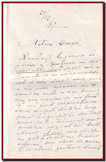 Scrisoarea Mariei Baronzi - decembrie 1897 / pag 1