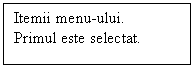 Text Box: Itemii menu-ului.
Primul este selectat.
