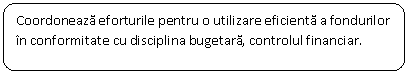 Rounded Rectangle: Coordoneaza eforturile pentru o utilizare eficienta a fondurilor in conformitate cu disciplina bugetara, controlul financiar.