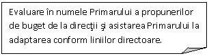 Folded Corner: Evaluare in numele Primarului a propunerilor de buget de la directii si asistarea Primarului la adaptarea conform liniilor directoare.