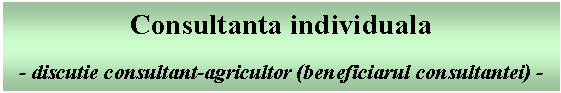 Text Box: Consultanta individuala

- discutie consultant-agricultor (beneficiarul consultantei) -
