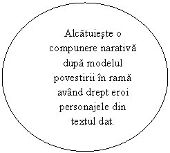 Oval: Alcatuieste o compunere narativa dupa modelul povestirii in rama avand drept eroi personajele din textul dat.

