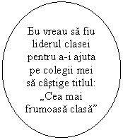 Oval: Eu vreau sa fiu liderul clasei pentru a-i ajuta pe colegii mei sa castige titlul: 