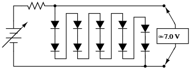 sursa de tensiune stabilizata folosind diode: zece diode conectate in serie (7 V)