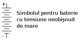 simbolul bateriei cu o tensiune neobisnuit de mare