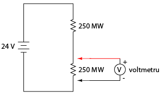 masurarea caderii de tensiune intr-un circuit divizor de tensiune cu ajutorul unui voltmetru