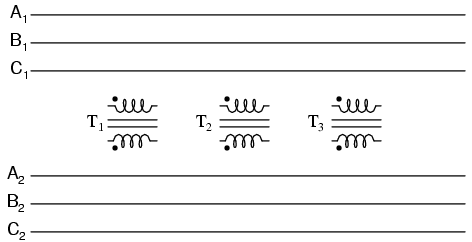 intrarile A1, B1, C1 pot fi conectate fie in configuratie stea, fie triunghi; acelasi lucru este valabil si pentru intrarile A2, B2, C2