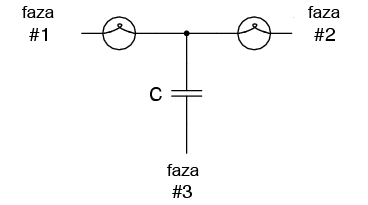 folosirea unei scheme electrice cu condensator si doua corpuri de iluminat pentru detectarea secventei fazelor unui sistem de alimentare trifazat