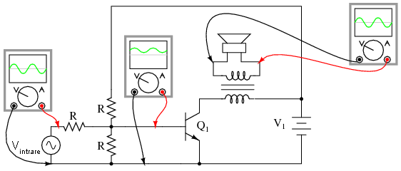 conectarea colectorului tranzistorului la difuzor prin intermediul unui condensator de cuplaj