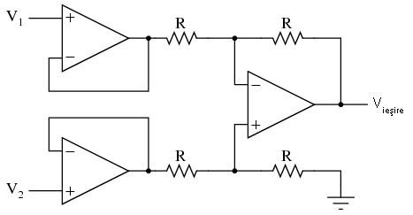 amplificator diferential folosind trei amplificatoare operationale