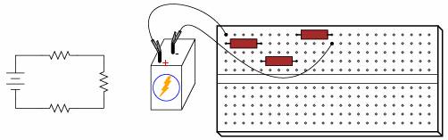 placa electronica de test - circuit serie cu trei rezistori