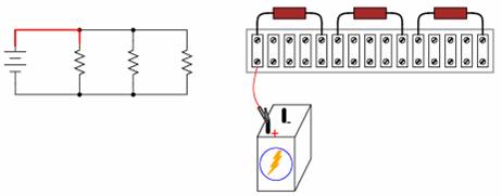 regleta de conexiuni; circuit paralel