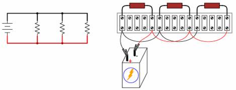 regleta de conexiuni; circuit paralel