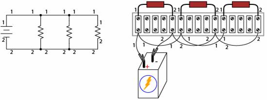 regleta de conexiuni; circuit paralel; marcarea conductorilor