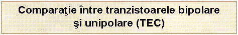 Text Box: Comparatie intre tranzistoarele bipolare
si unipolare (TEC)
