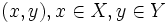 (x, y), x in X, y in Y