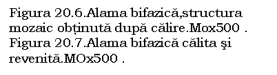 Text Box: Figura 20.6.Alama bifazica,structura mozaic obtinuta dupa calire.Mox500 . 
Figura 20.7.Alama bifazica calita si revenita.MOx500 .
