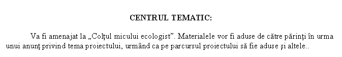 Text Box: CENTRUL TEMATIC:

 Va fi amenajat la 