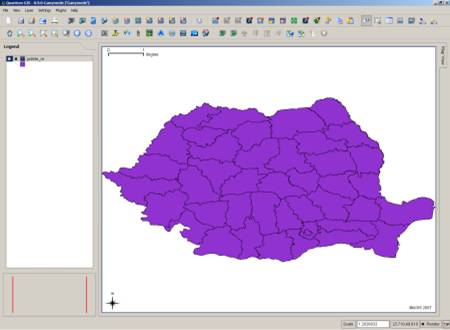 Rezultatul incarcarii stratului judete_ro.shp in QGIS