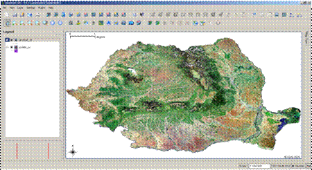 Rezultatul incarcarii stratului landsat_ro.tif in QGIS