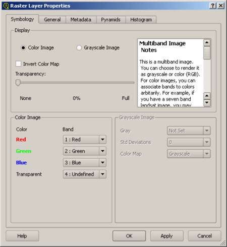 Caseta de dialog Raster Layer Properties