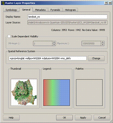 Tab-ul General din caseta de dialog Raster Layer Properties