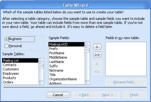 table wizard
