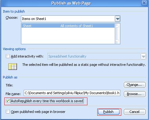 publish as web page