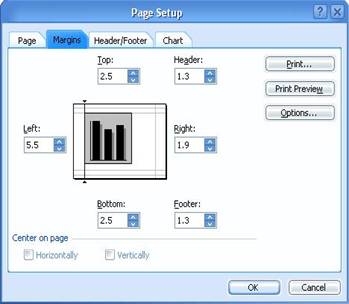 page setup margins chart