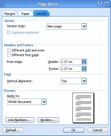 page setup layout