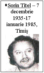 Text Box: •Sorin Titel – 7 decembrie 1935-17 ianuarie 1985, Timis
 
