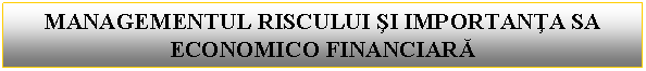 Text Box: MANAGEMENTUL RISCULUI SI IMPORTANTA SA ECONOMICO FINANCIARA