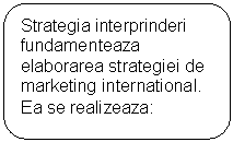 Rounded Rectangle: Strategia interprinderi fundamenteaza elaborarea strategiei de marketing international. Ea se realizeaza:
