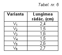 Text Box: Tabel. nr. 6

Varianta	Lungimea radac. (cm)
V1	2,4
V2	1,5
V3	1,6
V4	1,5
V5	2,6
V6	2,7

