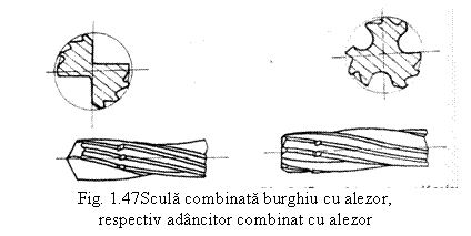 Text Box: 
Fig. 1.47Scula combinata burghiu cu alezor, 
respectiv adancitor combinat cu alezor
