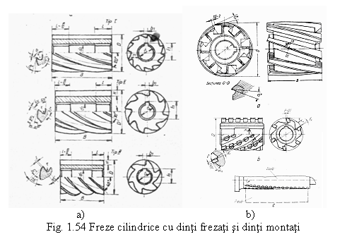 Text Box: 
a) b)
Fig. 1.54 Freze cilindrice cu dinti frezati si dinti montati
